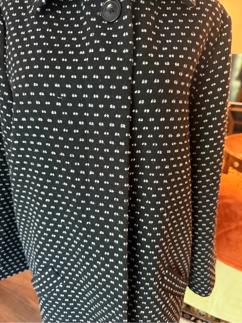 Black Patterned Women's Coat Lightweight - Classic Button Front - Picture 5 of 8